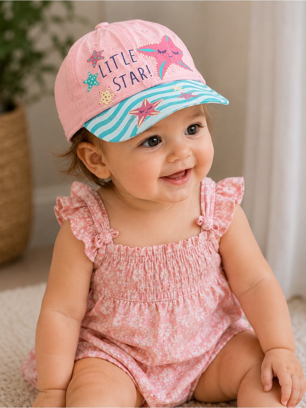 Julie + Joe “Little Star” Girls Baseball Cap – Pink & Aqua 12 months